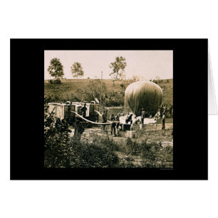 Cartão Preparando um balão militar, moinho de Gaines, VA