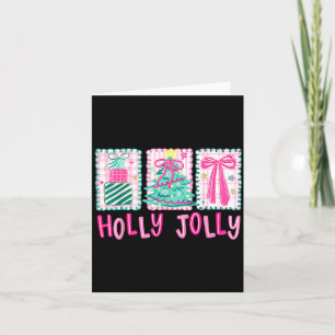 Cartão Preppy Holly Xmas Alegre Coquete Laço Árvore de Na