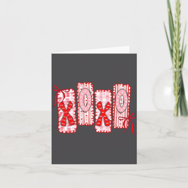 Cartão Preppy Xoxo Coquette Bow Hearts Valentine's Day Wo (Frente)