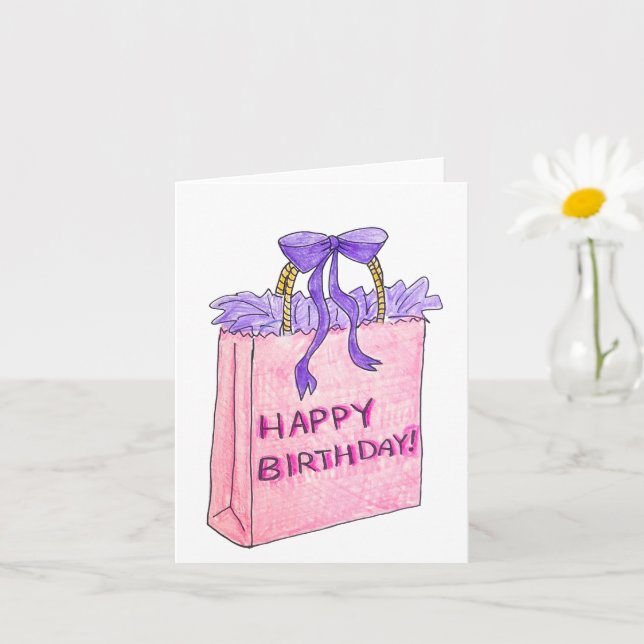 Cartão Presente Cor-de-Rosa de Aniversário (Planta pequena)