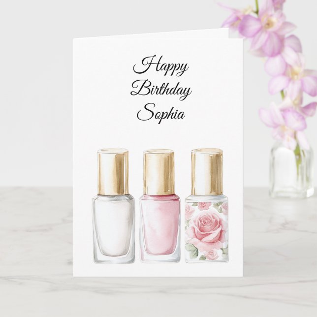 Cartão Presente de Aniversário de Esmalte de Unhas Floral (Orquídea)