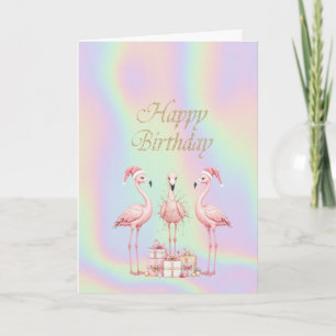 Cartão Presente de Aniversário Holográfico de Flamingos R
