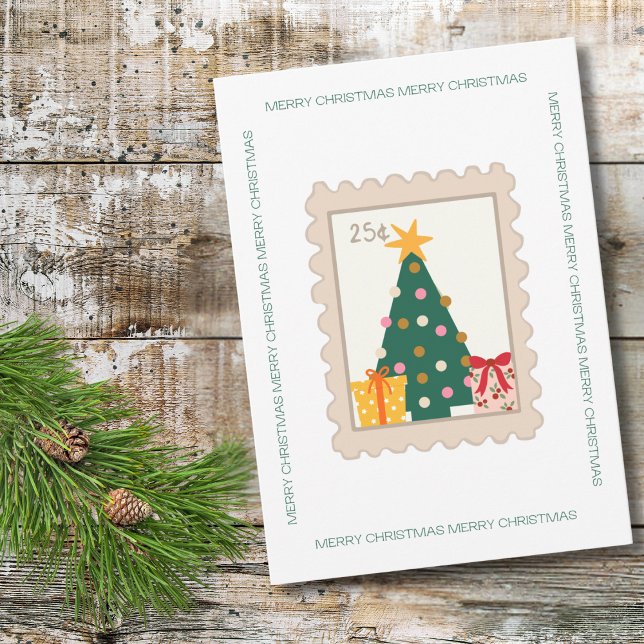 Cartão Presente de árvore de Natal retrô selo & Foto da f (Criador carregado)