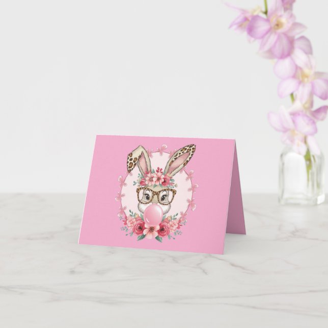 Cartão Presente de Coelho Floral Fofo de Páscoa Leopardo  (Orquídea)
