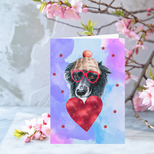 Cartão Presente de Dia dos Namorados Border Collie Roxo A
