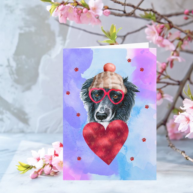 Cartão Presente de Dia dos Namorados Border Collie Roxo A (Criador carregado)