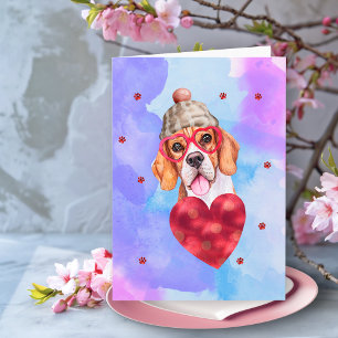 Cartão Presente de Dia dos Namorados Cachorro Beagle Roxo