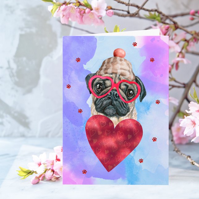 Cartão Presente de Dia dos Namorados para Cachorro Pug Ro (Criador carregado)