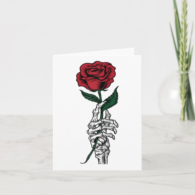 Cartão Presente de Flor de Rosa - Mão de Esqueleto Branco (Frente)