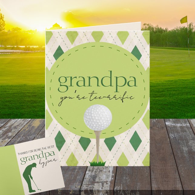 Cartão Presente de Golfe Argyle Personalizado Tee-rrifico (Golf Best by Par Best in the Game Folding Gift Greeting Card for Him or Her)