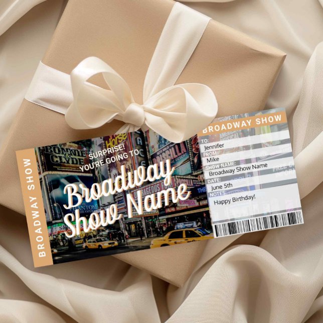 Cartão Presente de Ingresso para Espetáculo da Bro (Surprise Broadway Show Ticket Printable)