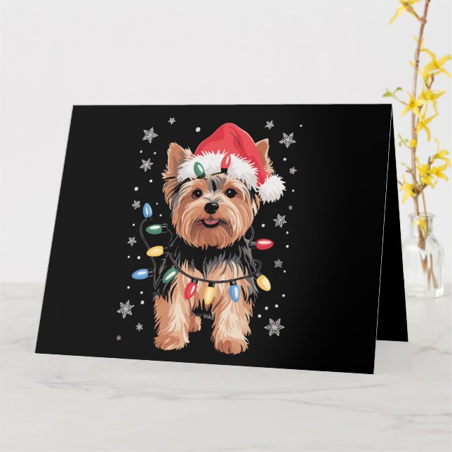 Cartão Presente de Natal de Cachorro Yorkie Longo (Flor Amarela)