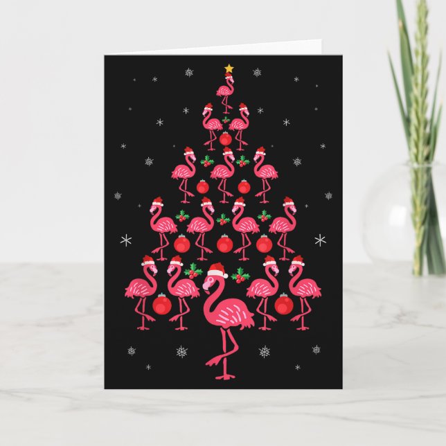 Cartão Presente de Natal Engraçado Nk Flamingo Árvore Pás (Frente)