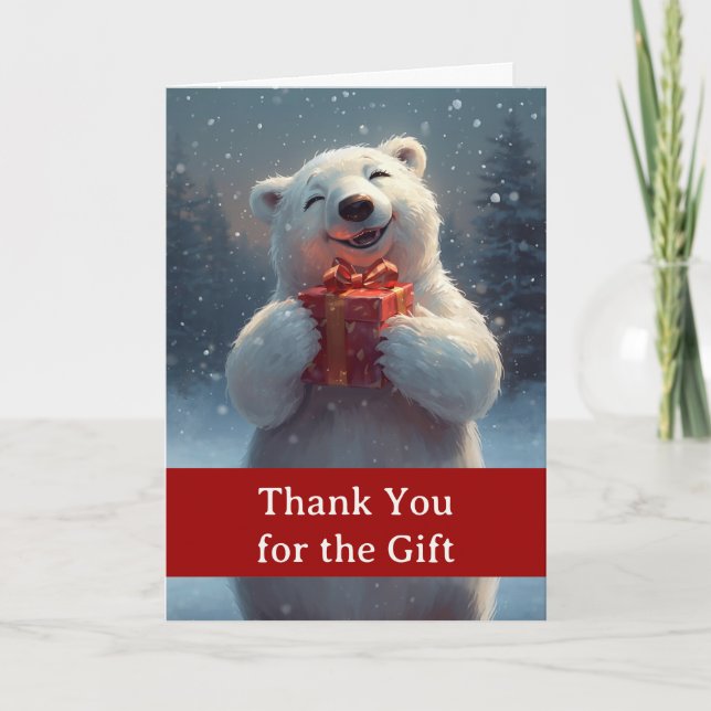 Cartão Presente de Natal Obrigado com Urso Polar na Neve (Frente)