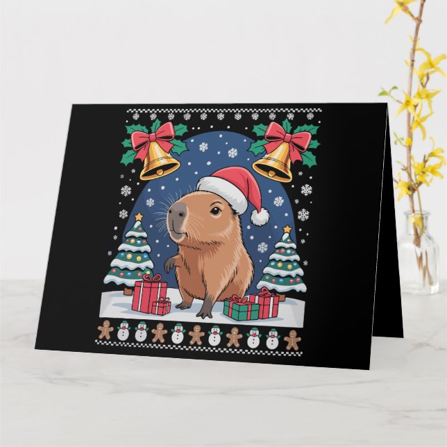 Cartão Presente de Natal para Amante de Capivara Roupa Fe (Flor Amarela)