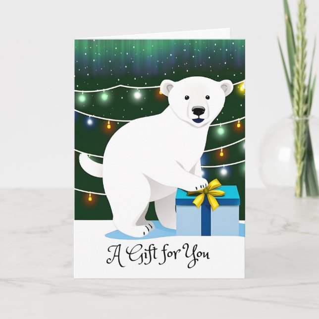 Cartão Presente de Natal para você com Urso Polar na Neve (Frente)