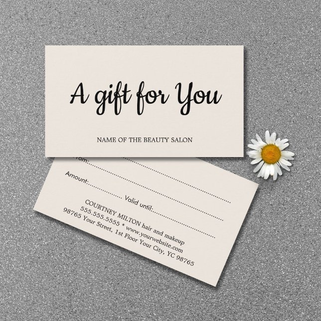 Cartão-presente de salão bege claro Elegante minim (Criador carregado)