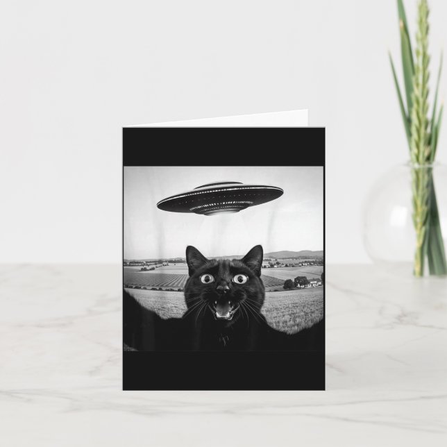 Cartão Presente Divertido De Gato Preto Selfie Ufo Alien  (Frente)