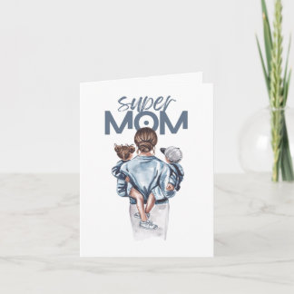 Cartão Presente Personalizado Super Mãe com Filho e Filha