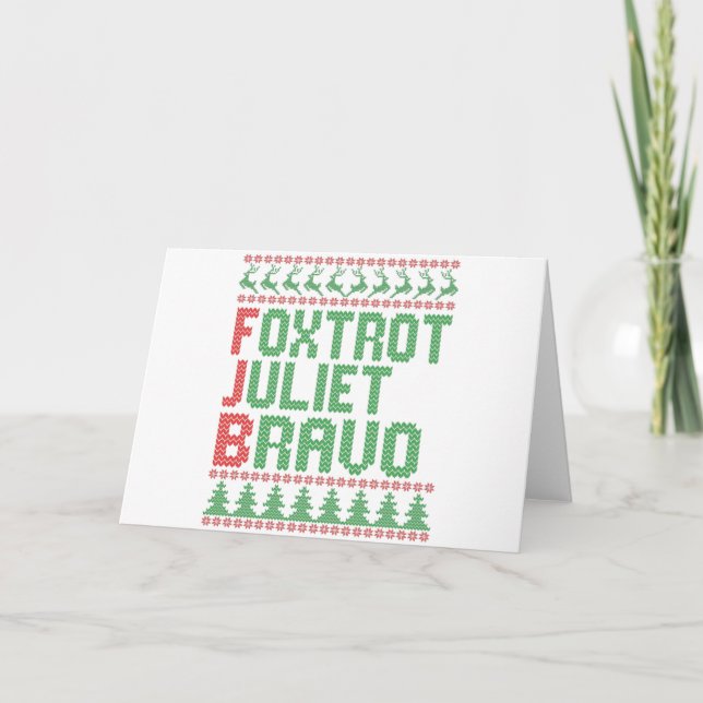 Cartão Presente Suéter de Natal Feio Foxtrot Juliet Bravo (Frente)
