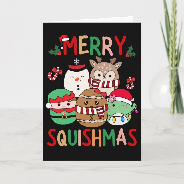 Cartão Presentes Alegre Natal Squish Squad Fofo Para Cria (Frente)