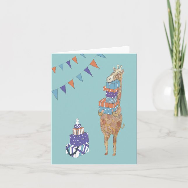 Cartão Presentes de aniversário de Girafa e Rato (Frente)