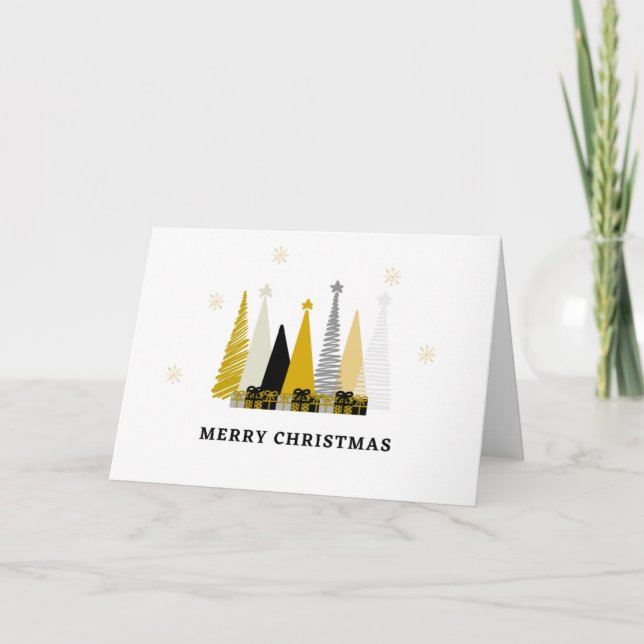 Cartão Presentes de árvore de Natal dourada preta Present (Frente)