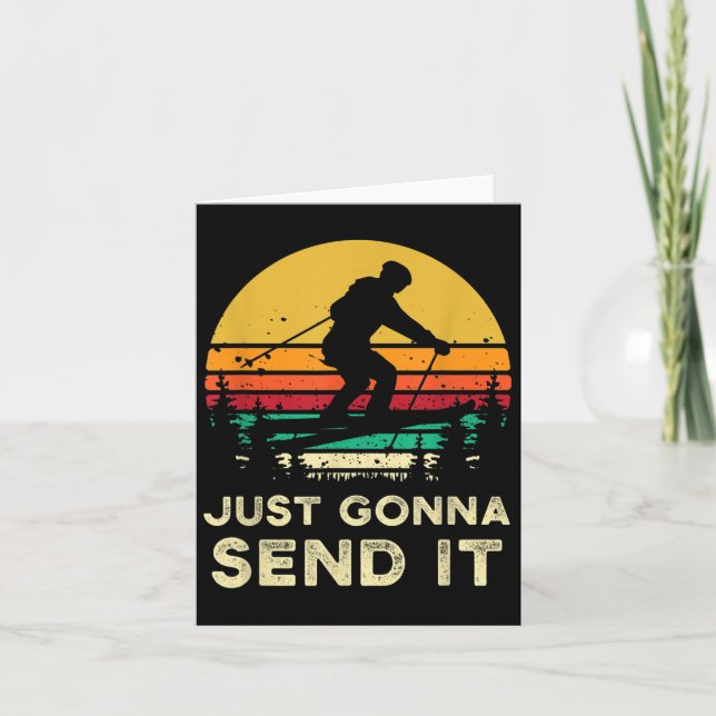 Cartão Presentes de Esqui Retrô Gonna Send It Meme Engraç (Frente)