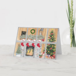 Cartão Presentes de Lareira da Família Feliz Natal