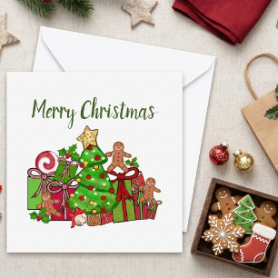 Cartão Presentes de Natal ao Redor da Árvore