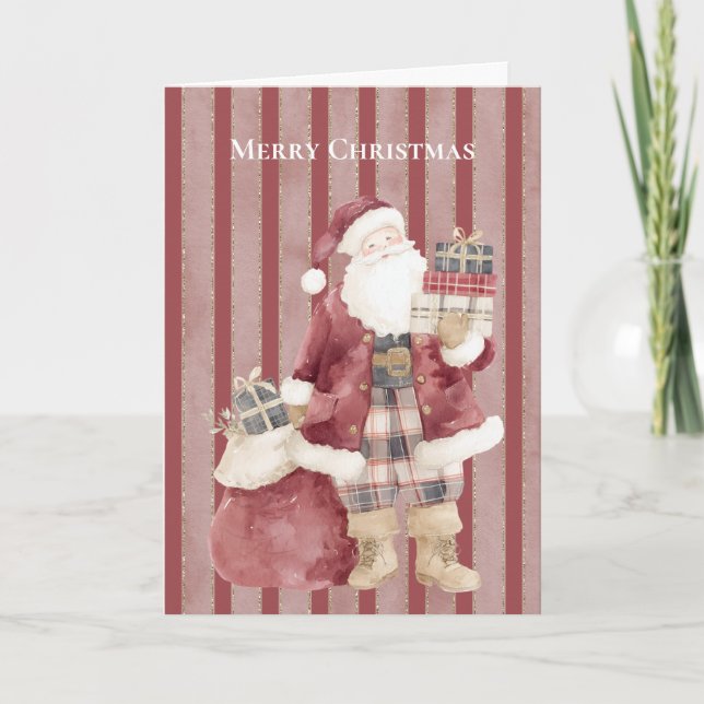 Cartão Presentes do Papai Noel com Listras Vermelhas Nata (Frente)
