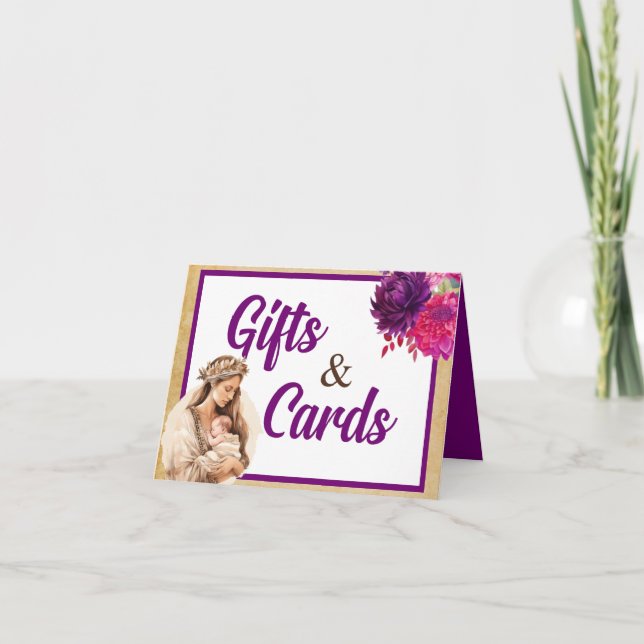 Cartão Presentes e placas do Chá de fraldas Roxo Boho (Frente)