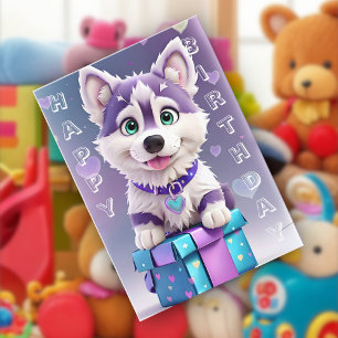 Cartão Presentes Incríveis Husky Filhote Celebra Aniversá