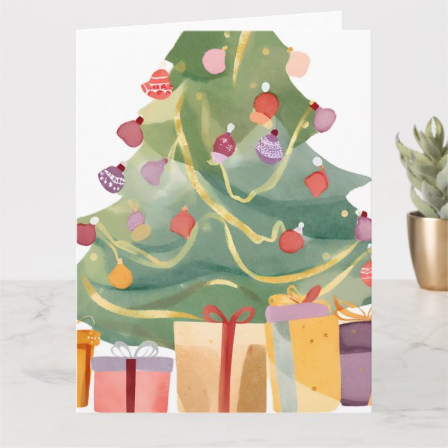 Cartão Presentes sob a Árvore de Natal | Aquarela (Planta pequena)