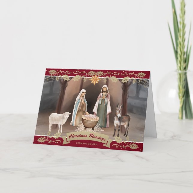 Cartão Presépio Estrela de Belém Vermelho Natal (Frente)
