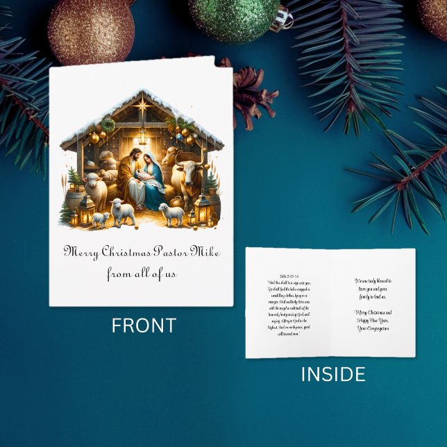 Cartão Presépio Tradicional Para o Pastor Da Congregação (Traditional Nativity To Pastor From Congregation Card)