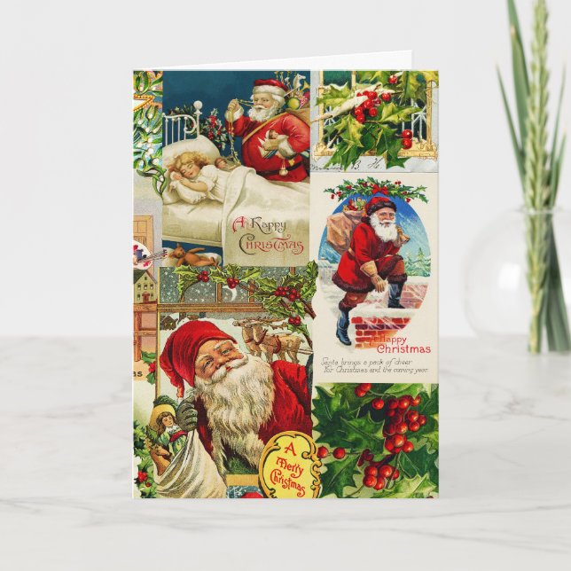 Cartão Presépios Festivos Vitorianos de Natal Papai Noel  (Frente)