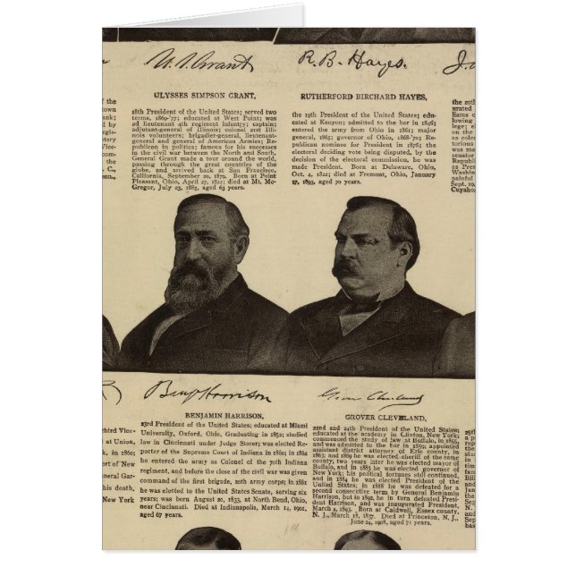 Cartão Presidentes EUA, autógrafos, biografias (Frente)