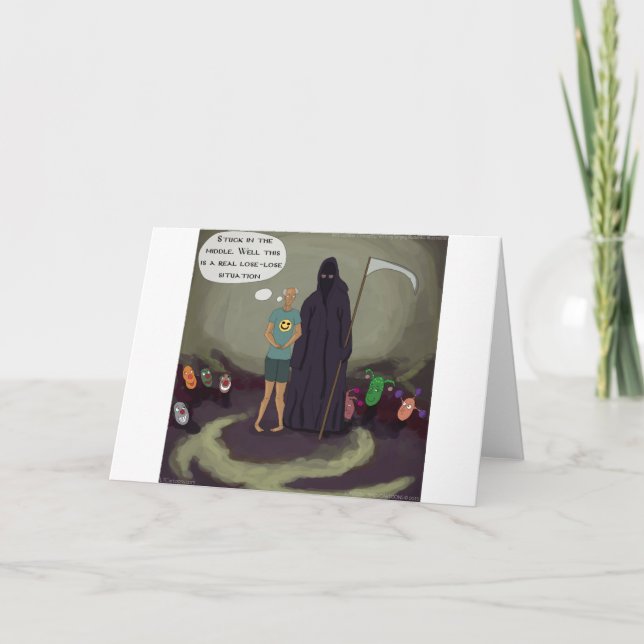 Cartão Preso No Meio Do W/Grim Reaper Engraçado (Frente)