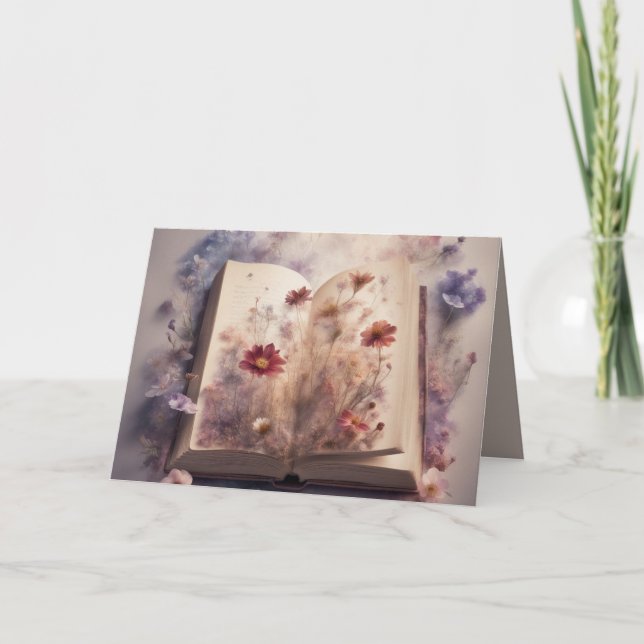 Cartão Pressed flowers growing from a book Birthday (Frente)