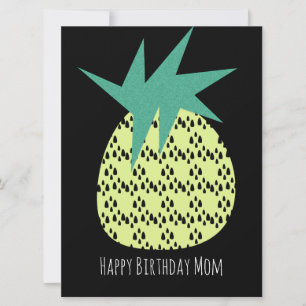 Cartão Preto Amarelo de Aniversário Feliz Abacaxi 
