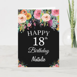 Cartão Preto com Flores Florais em Aquarela para A