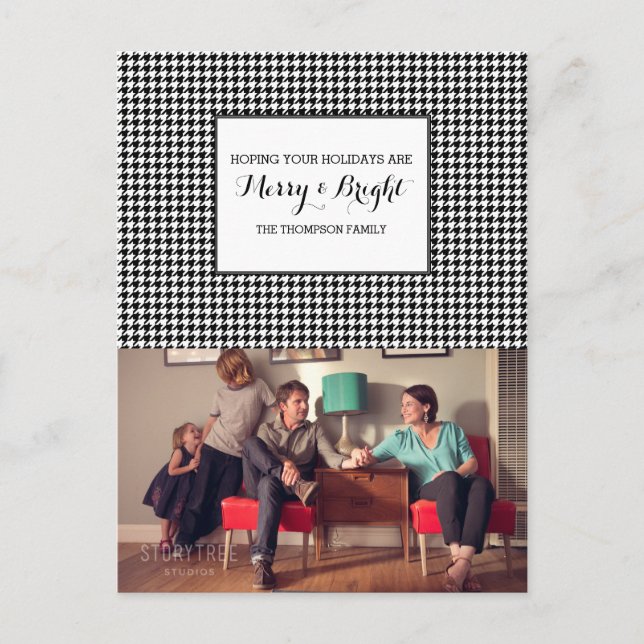 Cartão preto da foto do feriado de Houndstooth (Frente)