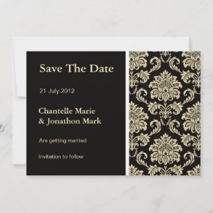 Cartão Preto Damask Save The Date