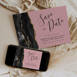 Cartão Preto de Ágata Dourada Rosa para Salvar a D