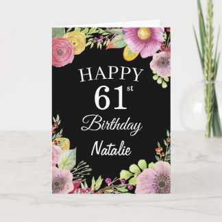 Cartão Preto de Flores Florais em Aquarela para An