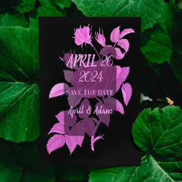 Cartão Preto de Salvar a Data com Rosa Botânica Ro