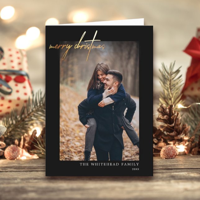 Cartão Preto Dourado de Natal Moderno (Criador carregado)