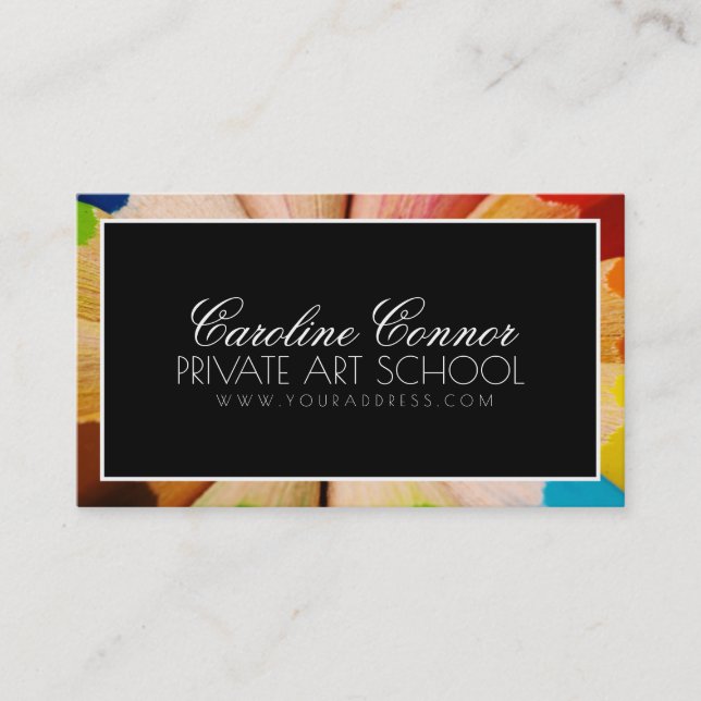 Cartão preto e branco da escola de arte privada (Frente)