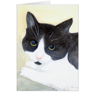 Cartão preto e branco de gato